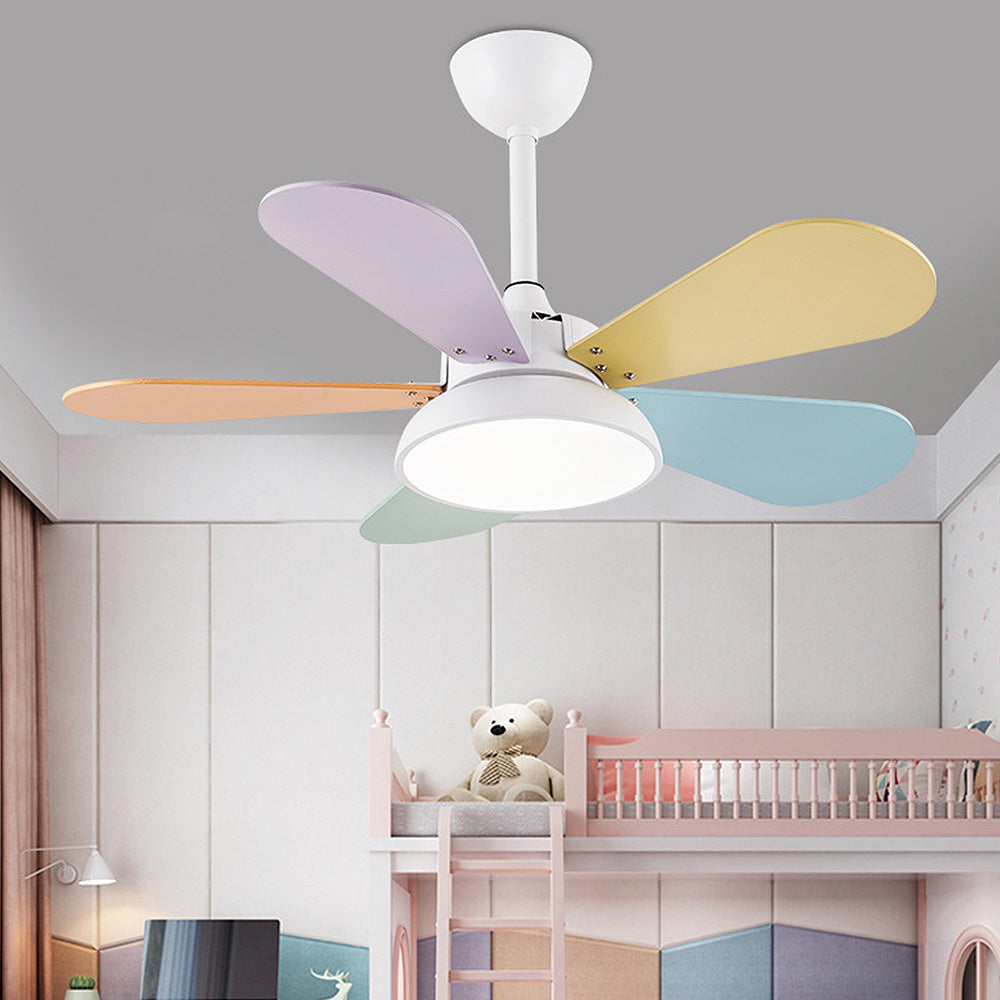 Cute Colorful Semi-Flush Ceiling Fan With LED Bedroom Lighting