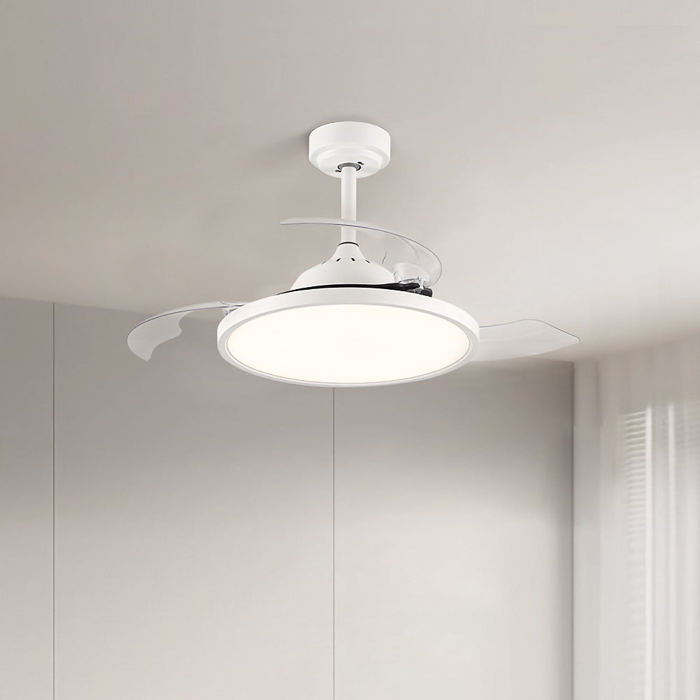 White Simple Bedroom Semi-Flush Ceiling Fan With LED Lights