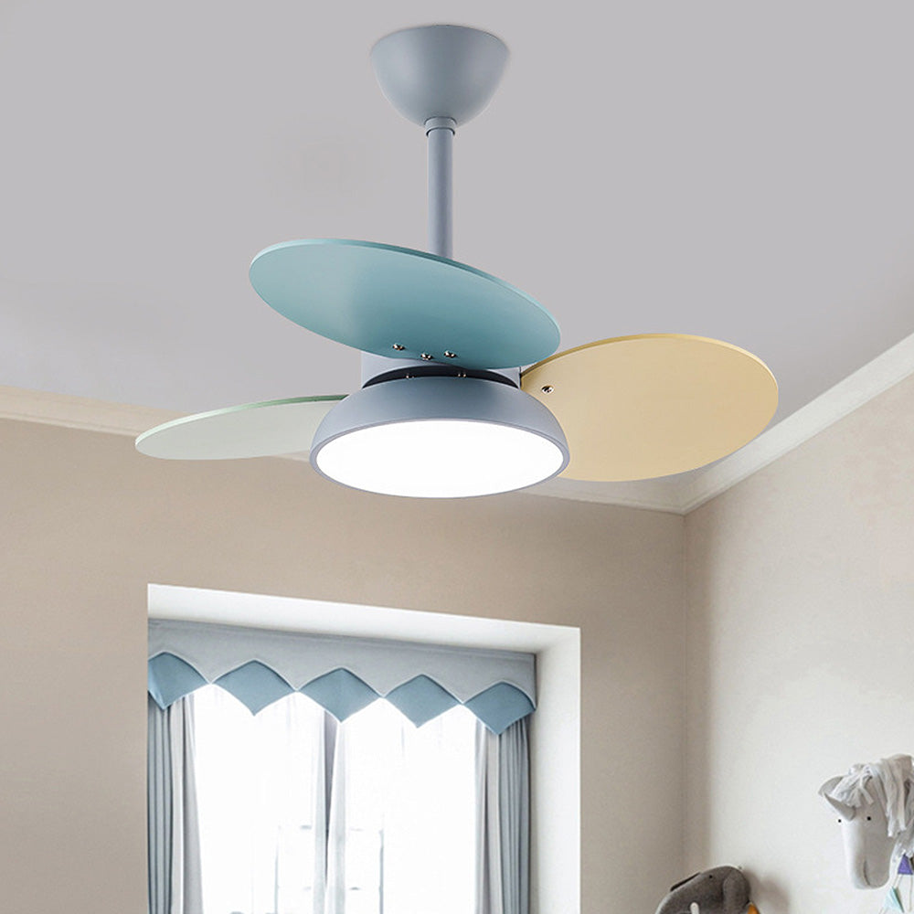 Cute Colorful Semi-Flush Ceiling Fan With LED Bedroom Lighting -Homdiy