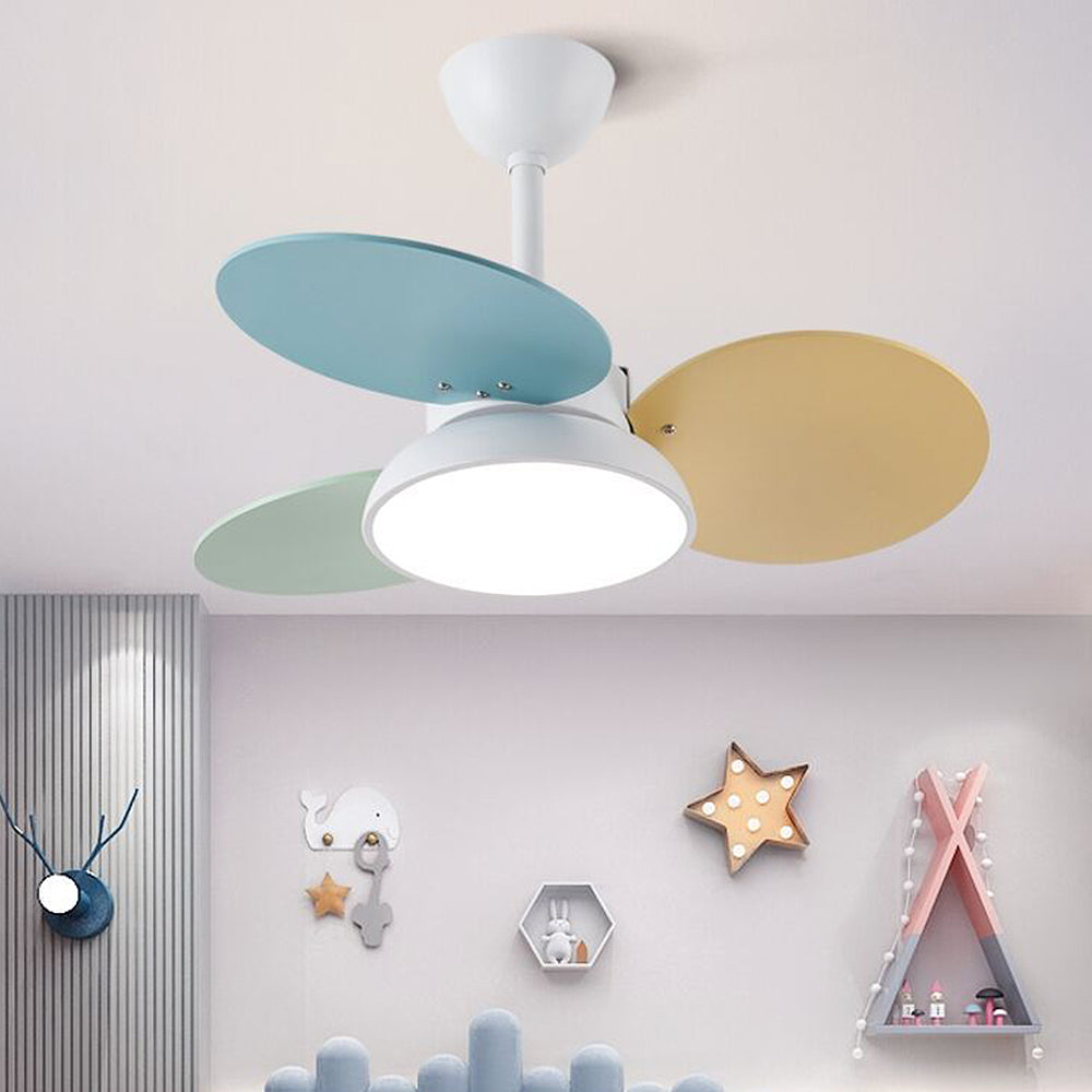 Cute Colorful Semi-Flush Ceiling Fan With LED Bedroom Lighting