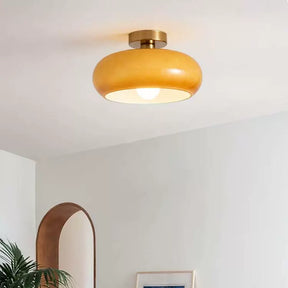 Retro Amber Round Glass Ceiling Light -Homdiy