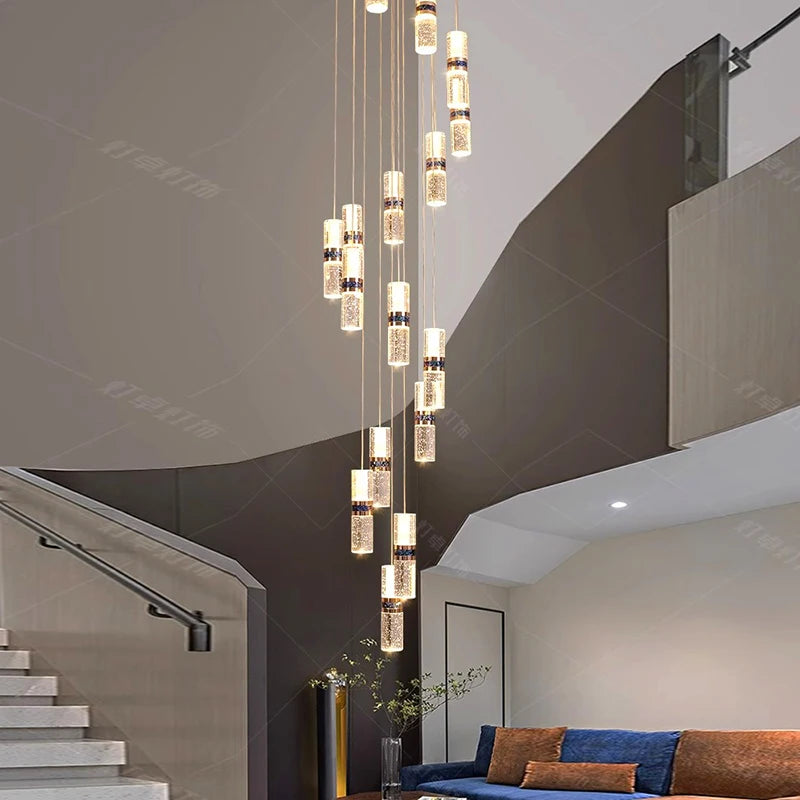 Modern Bamboo Crystal Staircase Long Chandelier -Homdiy
