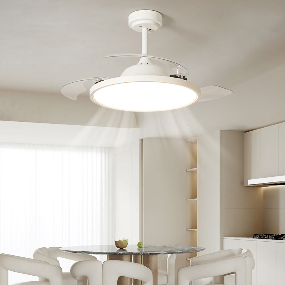 White Simple Bedroom Semi-Flush Ceiling Fan With LED Lights -Homdiy
