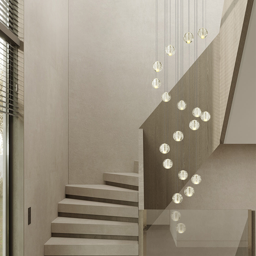 Round & Square Crystal Pendant Lamp Stairway Lamp -Homdiy