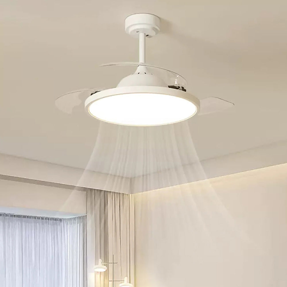 White Simple Bedroom Semi-Flush Ceiling Fan With LED Lights