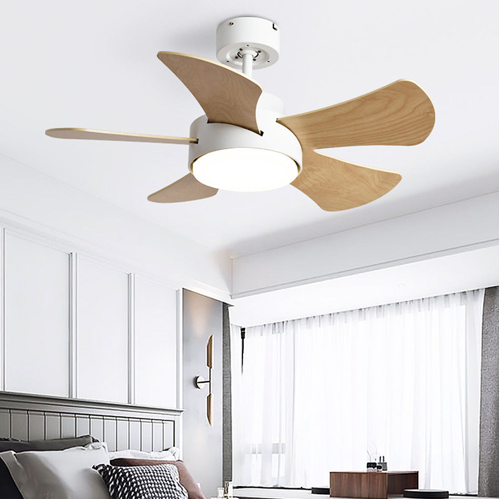 Modern Stylish Wood Dining Room Flush Ceiling Fan With LED Lighting -Homdiy