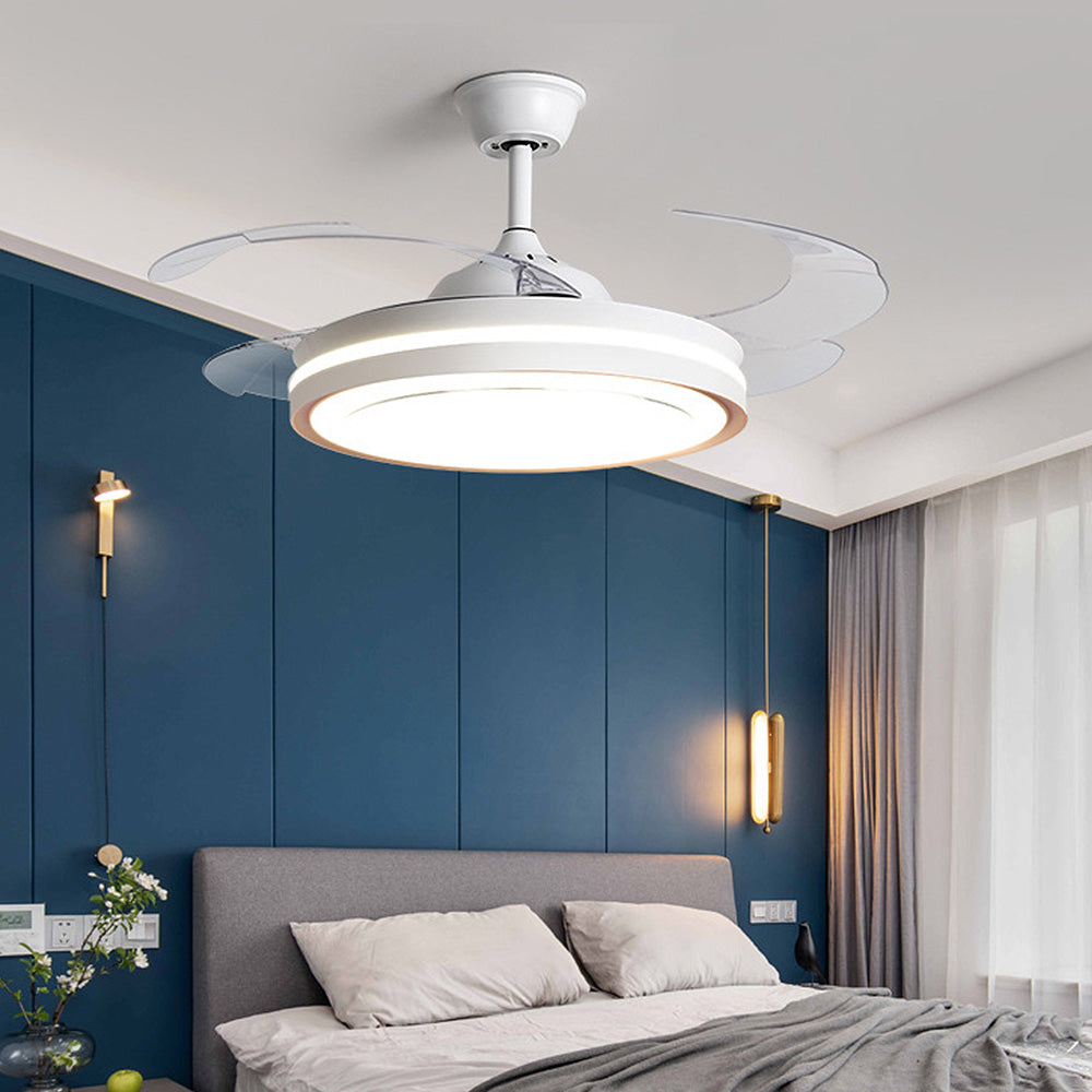 White Metal Simple Remote Control Ceiling Fan With Light