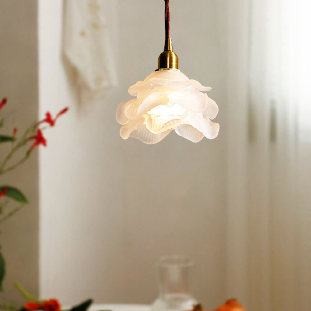 Simple Retro Floral Glass Brass Pendant Light -Homdiy