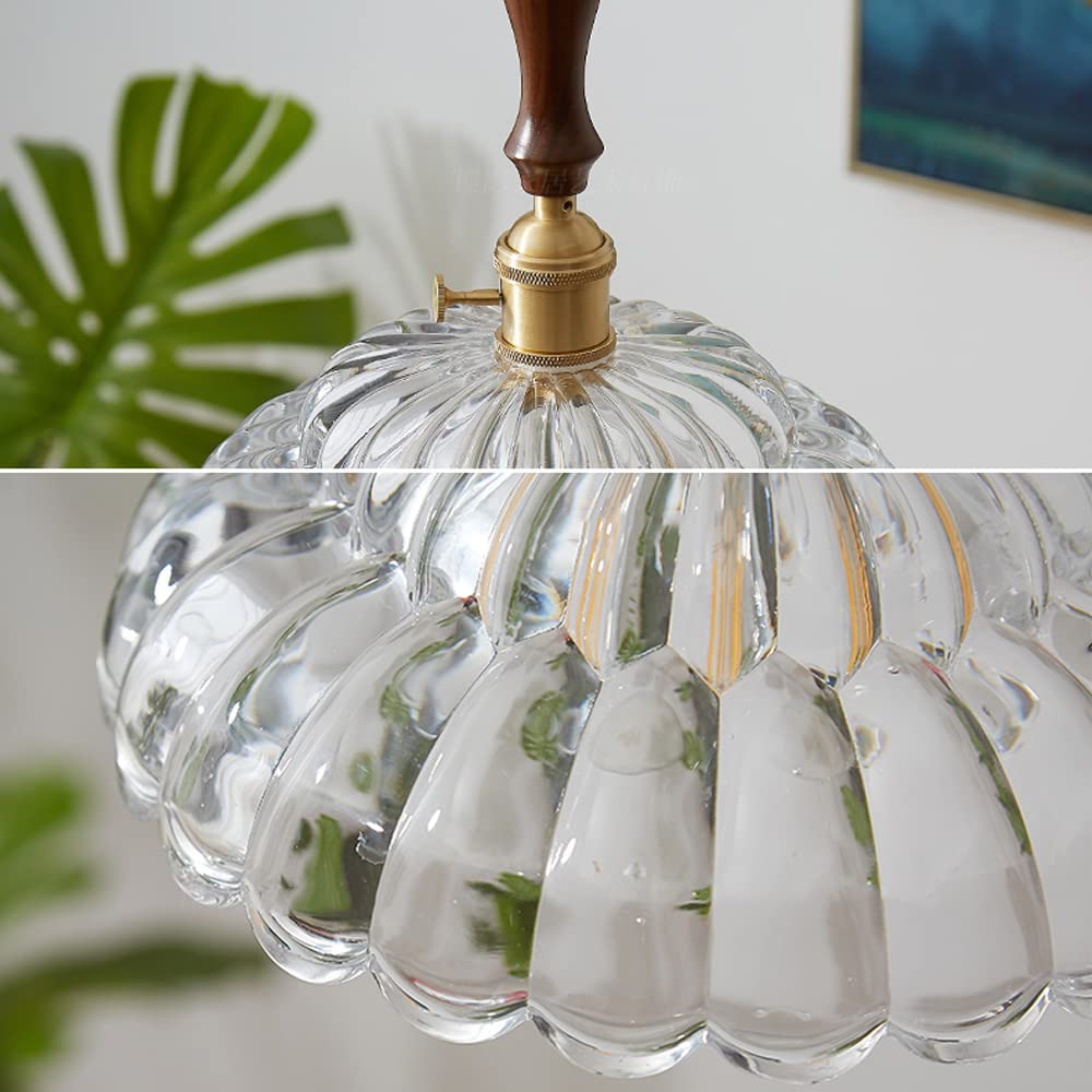 Modern Wooden Handle Copper Glass Pendant Light -Homdiy