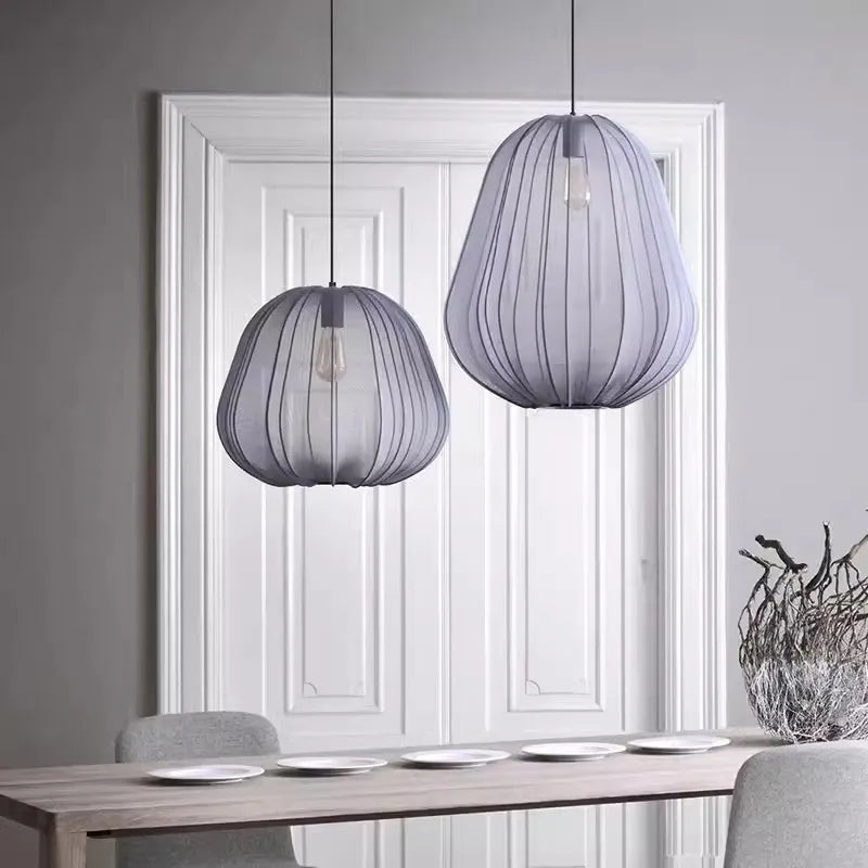 Nordic Gray Blue/Beige Fabric Shade Pendant Lamp -Homdiy