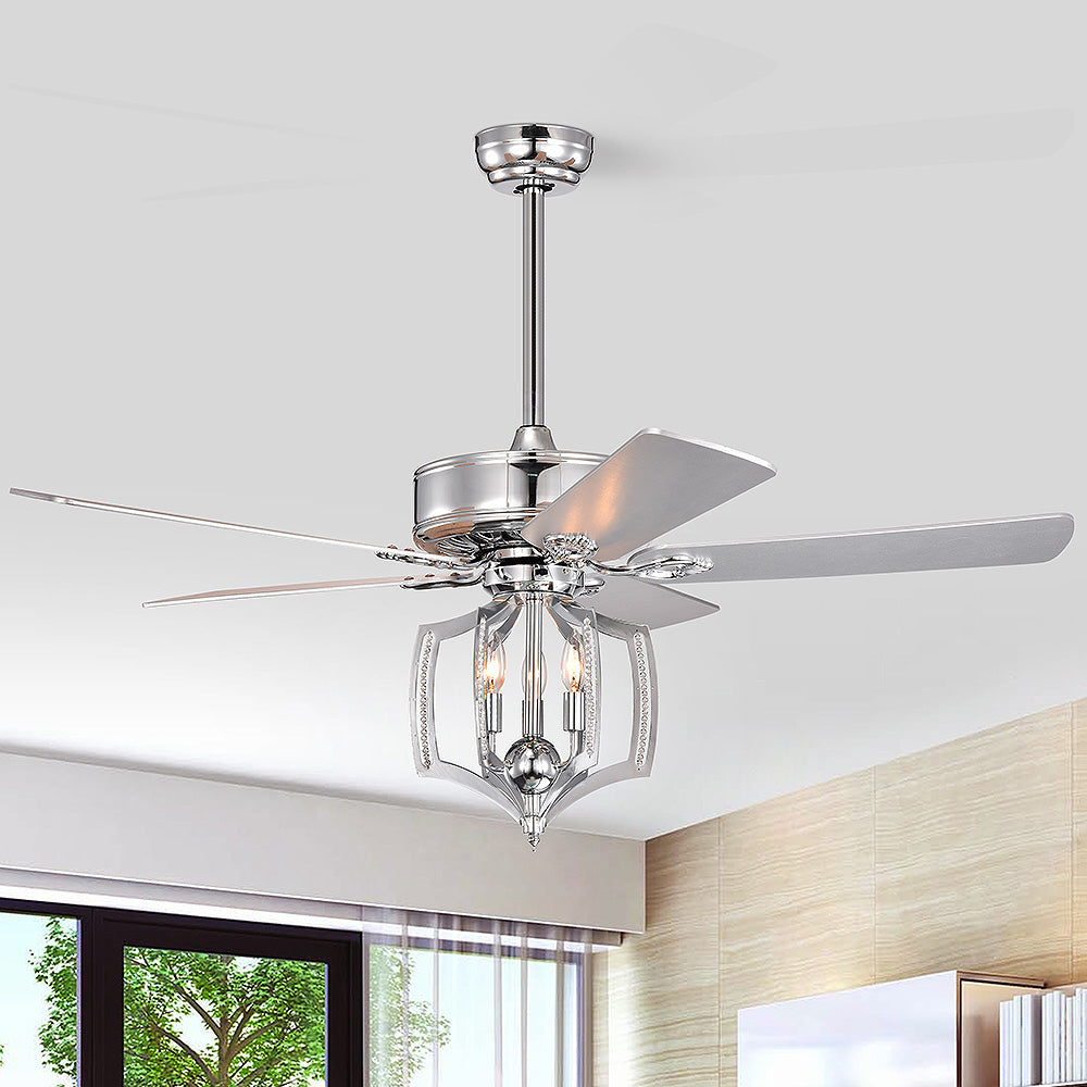 Modern Crystal Chrome Ceiling Fans With Led Lights