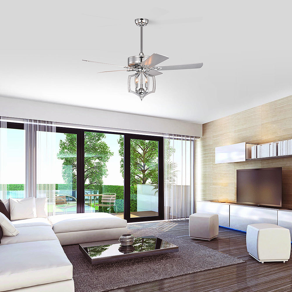 Modern Crystal Chrome Ceiling Fans With Led Lights