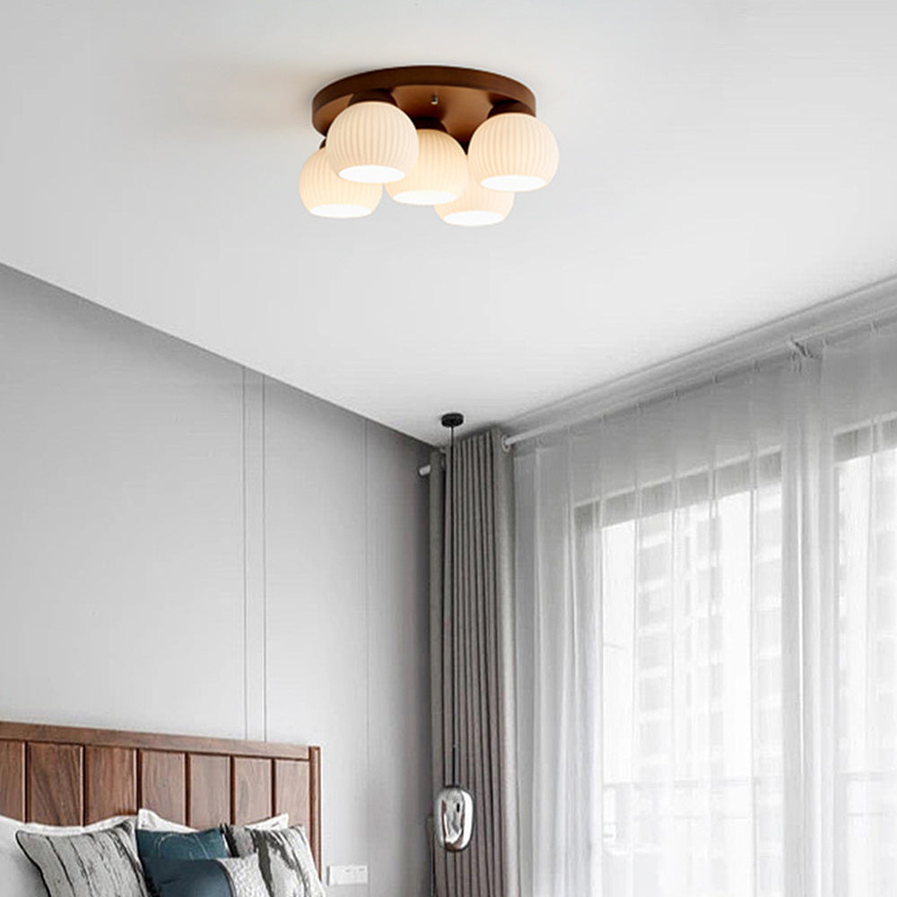 Nordic Wood Art Multi-Heads Round Ceiling Lamp