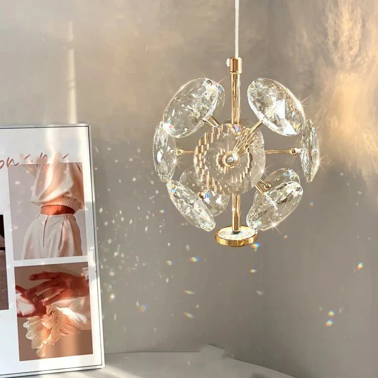 Modern K9 Gold Crystal Bedside Small Flower Pendant light -Homdiy