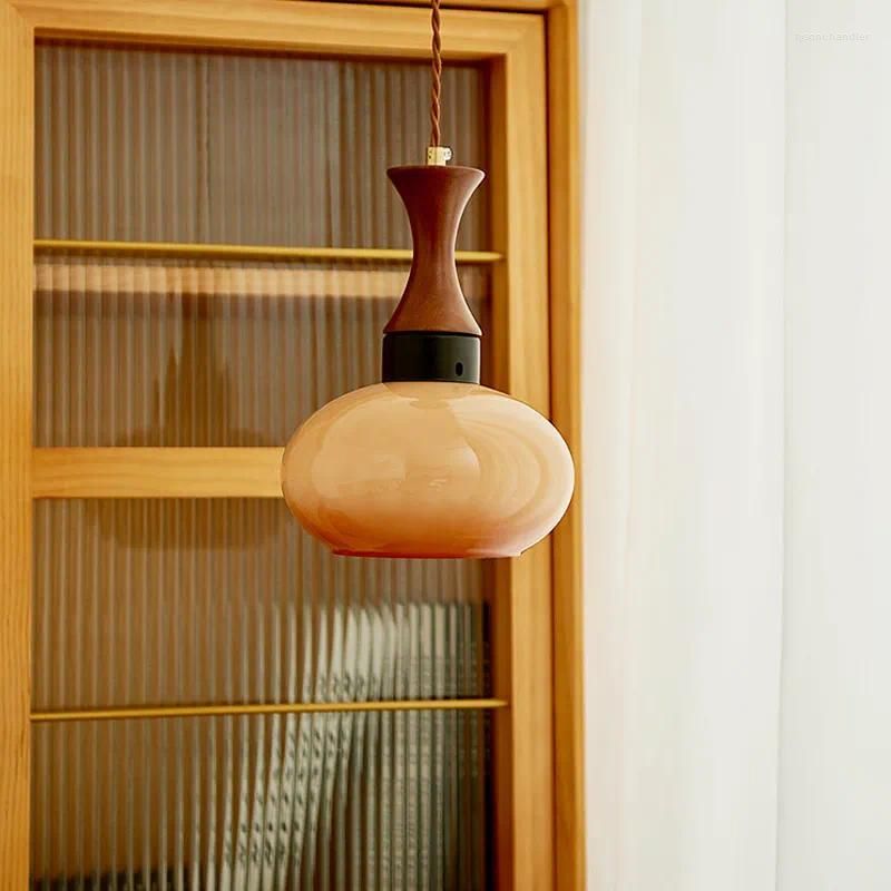 Retro Wooden Orange Dome Kitchen Island Hanging Light -Homdiy