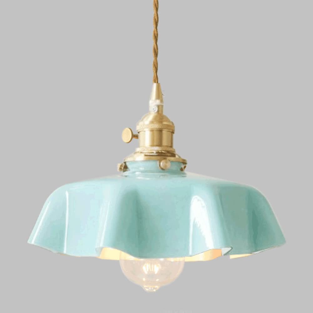Vintage French Frilly Opaque Glass Pendant Light with ruffled draped shape -Homdiy