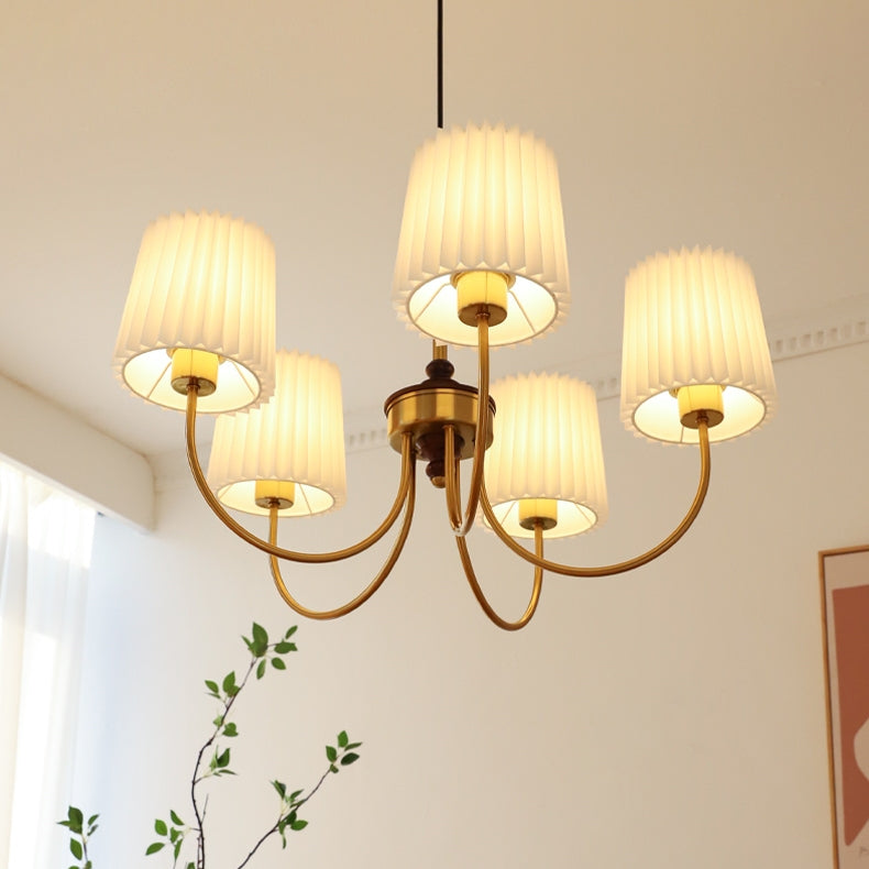 Retro Pleated Lampshade Brass Chandelier For Living Room -Homdiy