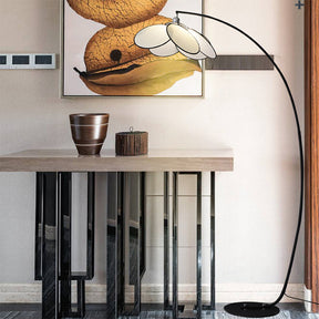 Retro Floor Lamp with Fabric Lampshade Black Base -Homdiy