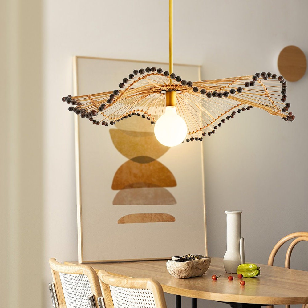 Modern Hand-Woven Rattan Pendant Light For Kitchen Island -Homdiy