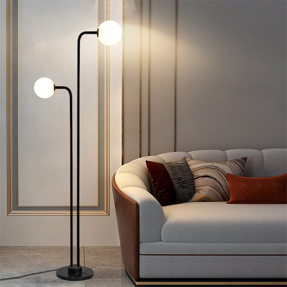 2 Glass Bulbs Modern Minimalist Black Floor Lamp -Homdiy