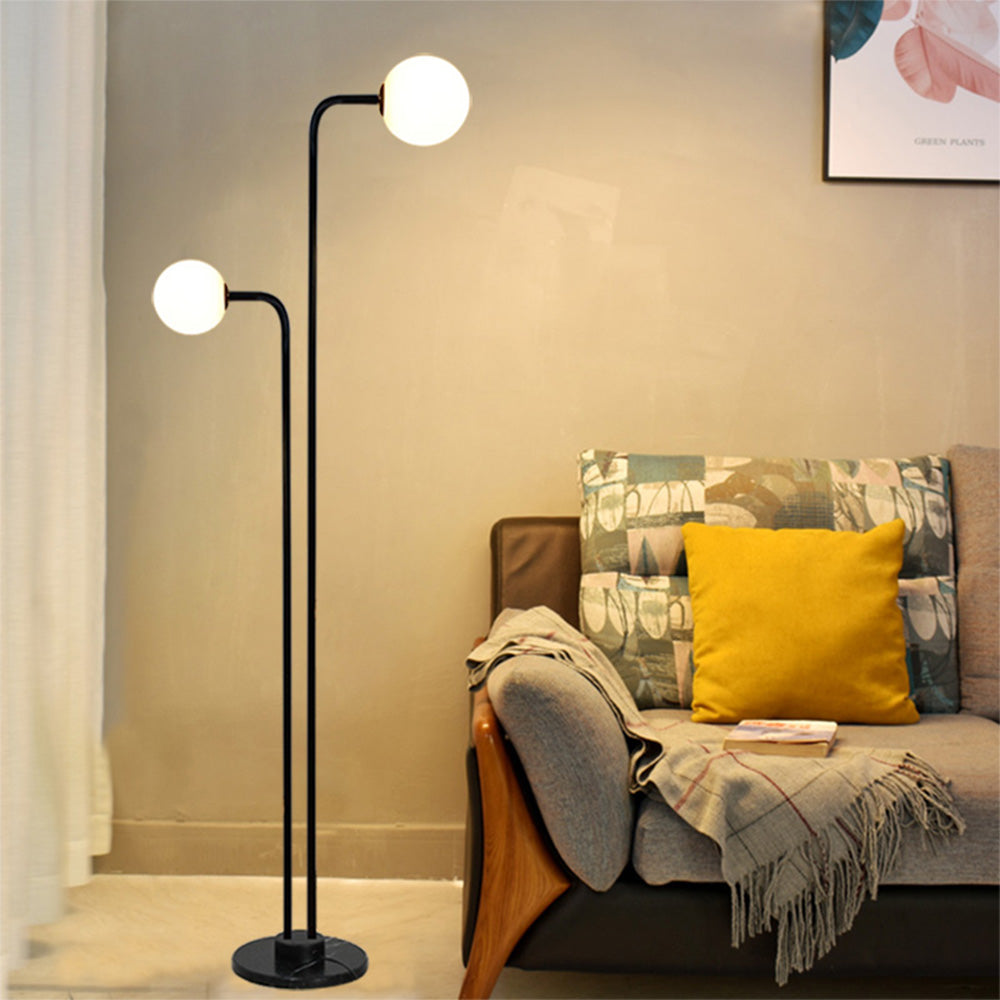 2 Glass Bulbs Modern Minimalist Black Floor Lamp -Homdiy