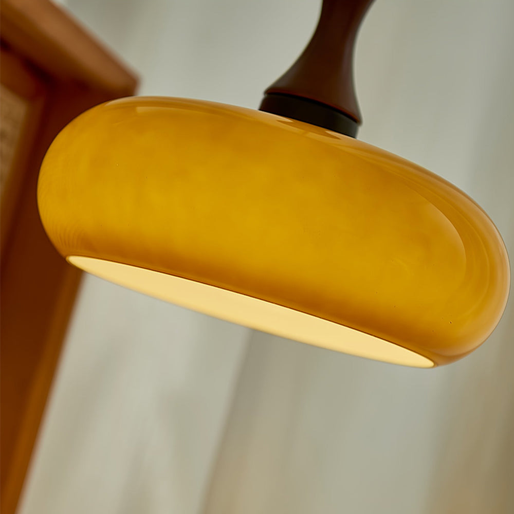 Retro Wooden Yellow Dome Kitchen Island Hanging Light -Homdiy