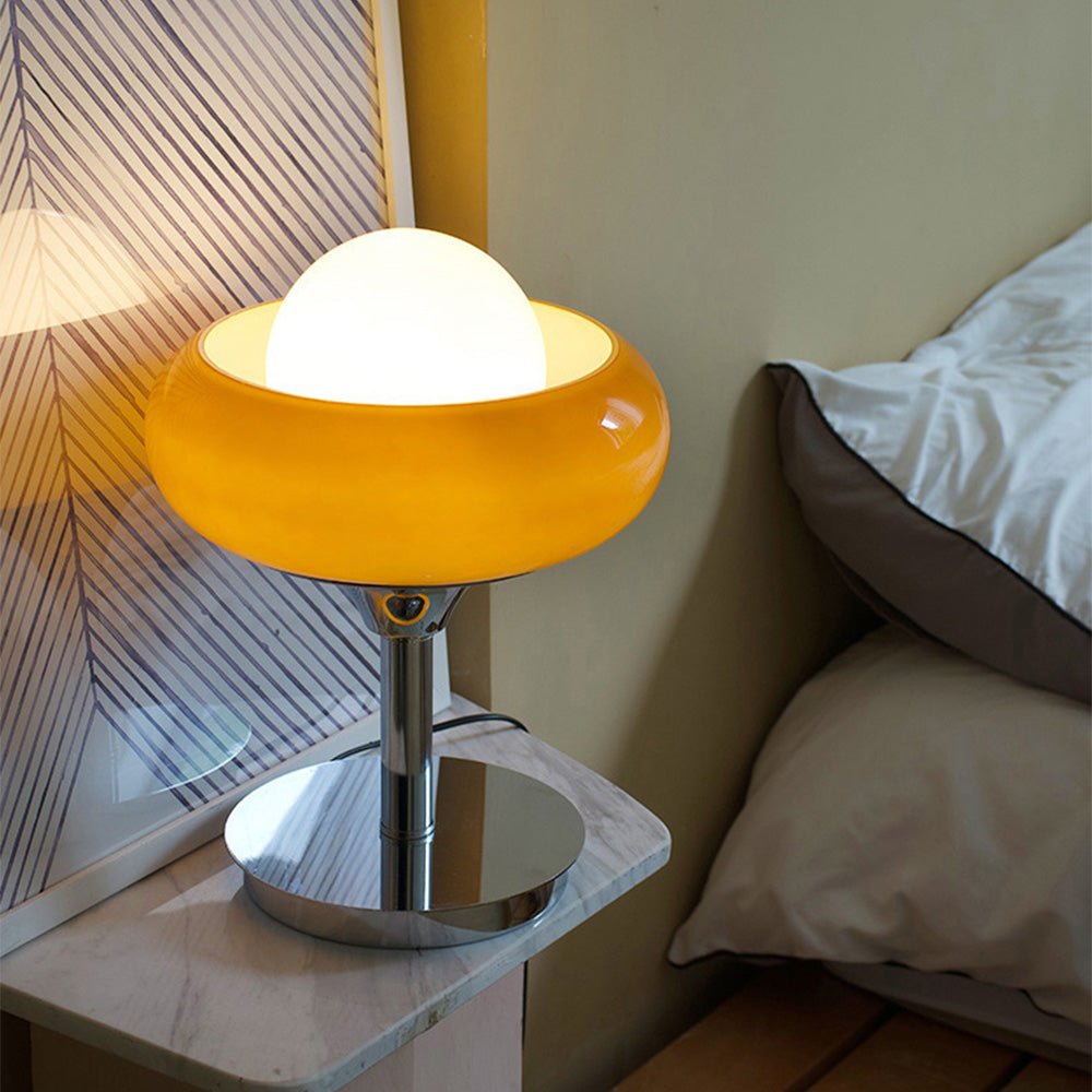 Vintage Bauahus Glass Yellow Table Lamp -Homdiy