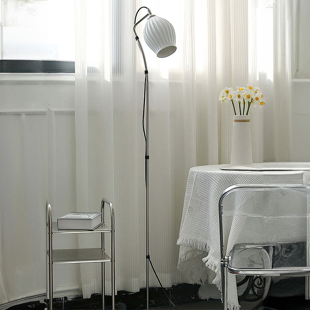 Vintage White Ceramic Ribbed Floor Lamp -Homdiy