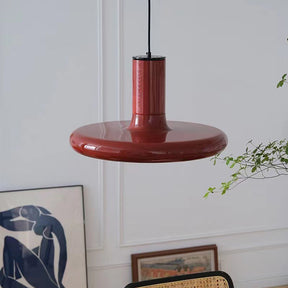 Vintage Red Metal Saucer Pendant Light -Homdiy