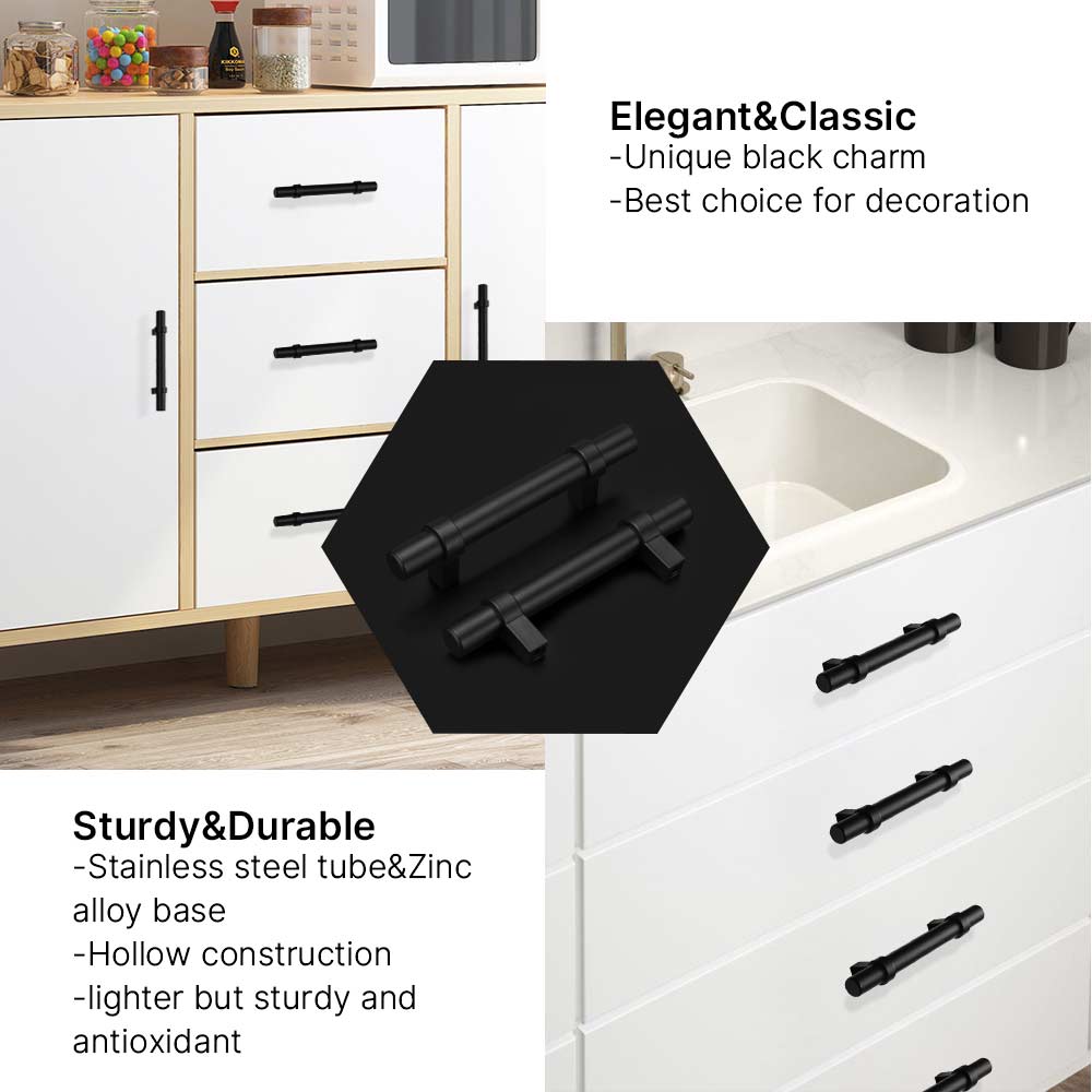 20 Pack Black Kitchen Hardware Pulls Square Cupboard Door Handles Stainless Steel -Homdiy