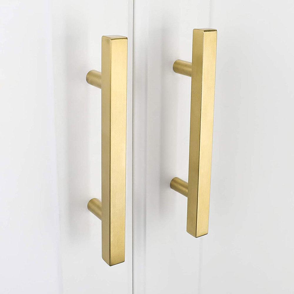 Brass Gold Square Bar Cabinet Drawer Pulls and Knobs -Homdiy
