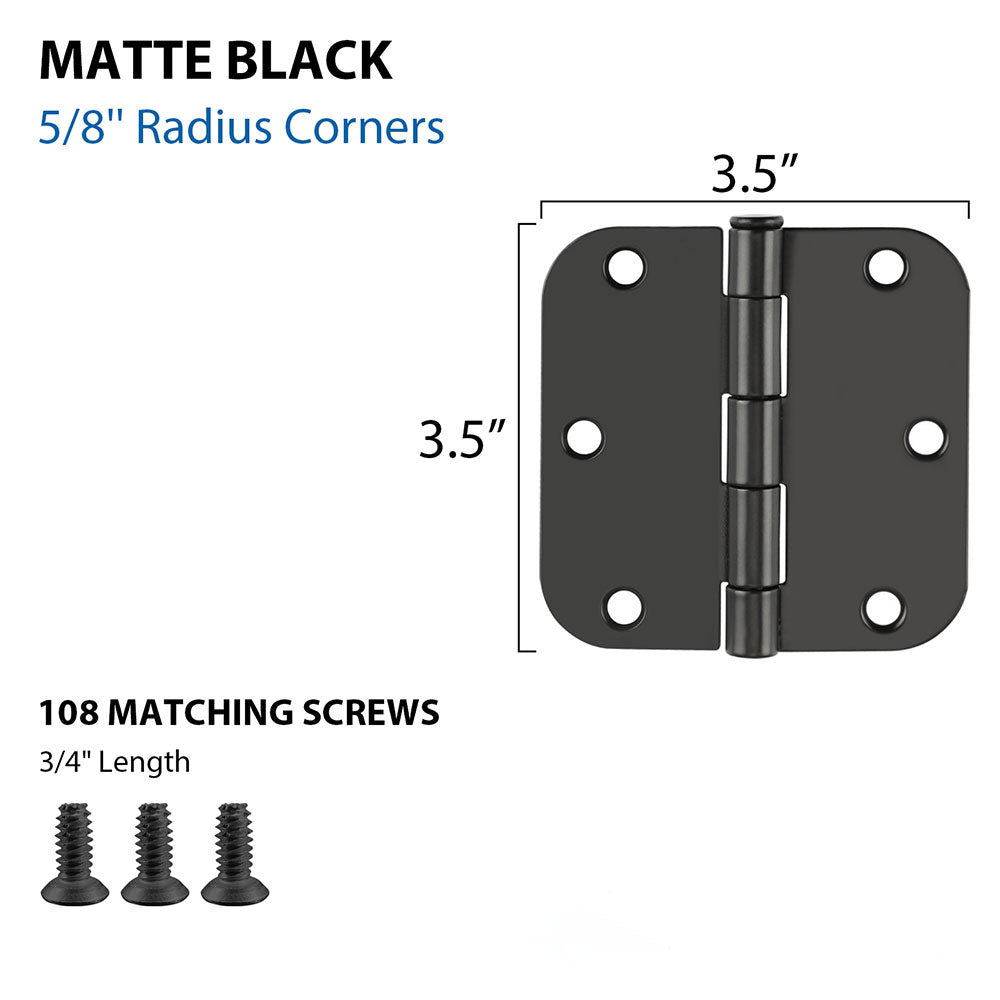 24 Pack Matte Black Door Hinges 3 1/2 Inch For House Door -Homdiy