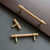 Walnut & Beech Drawer Dresser Pulls Wooden Cabinet Pulls With Brass Base -Homdiy