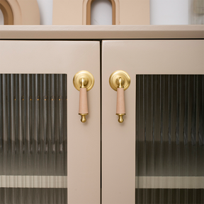 Modern Leather Cowhide & Brass Furniture Handles Kitchen Cabinet Pulls -Homdiy