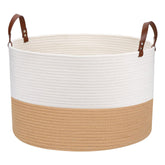 20"x13" Large Woven Basket Large Basket for Blankets Round Towel Basket Brown&white -Homdiy