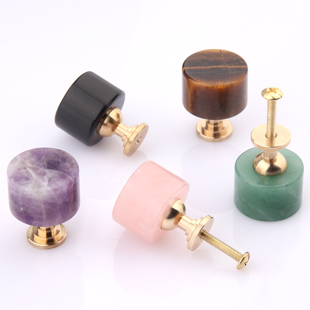Natural Stone Amethyst Cylinder Crystal Brass Handles Luxury Drawer Kitchen Handles -Homdiy