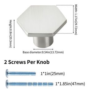 15 Pack Brushed Nickel Dresser Drawer Knobs Silver Cabinet Knobs Solid Hexagon Knobs(LS6275SNB) -Homdiy