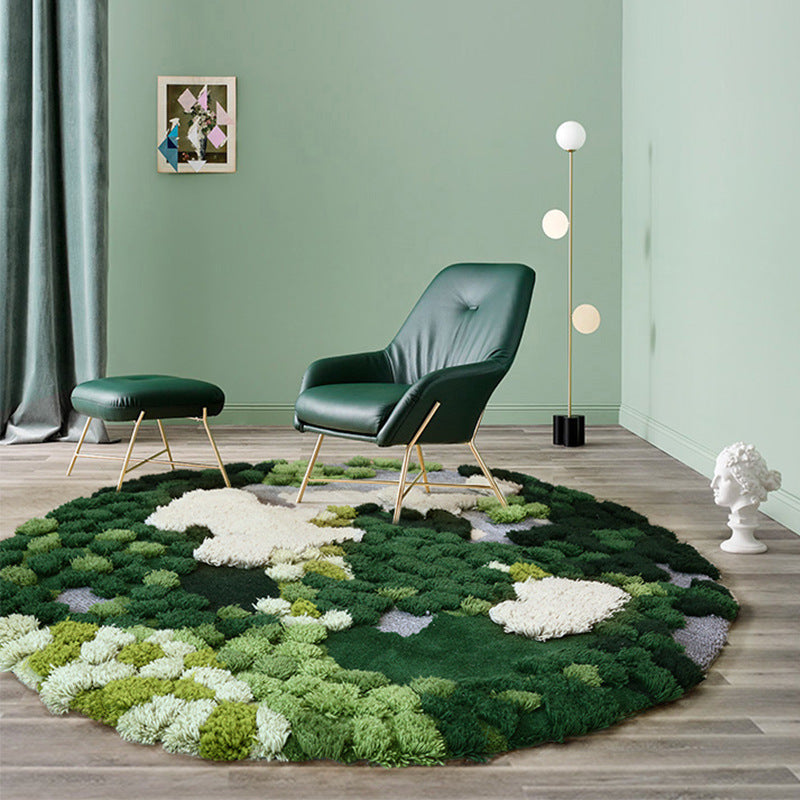Handmade 3D Round Carpet Moss Forest Wool Area Rug -Homdiy