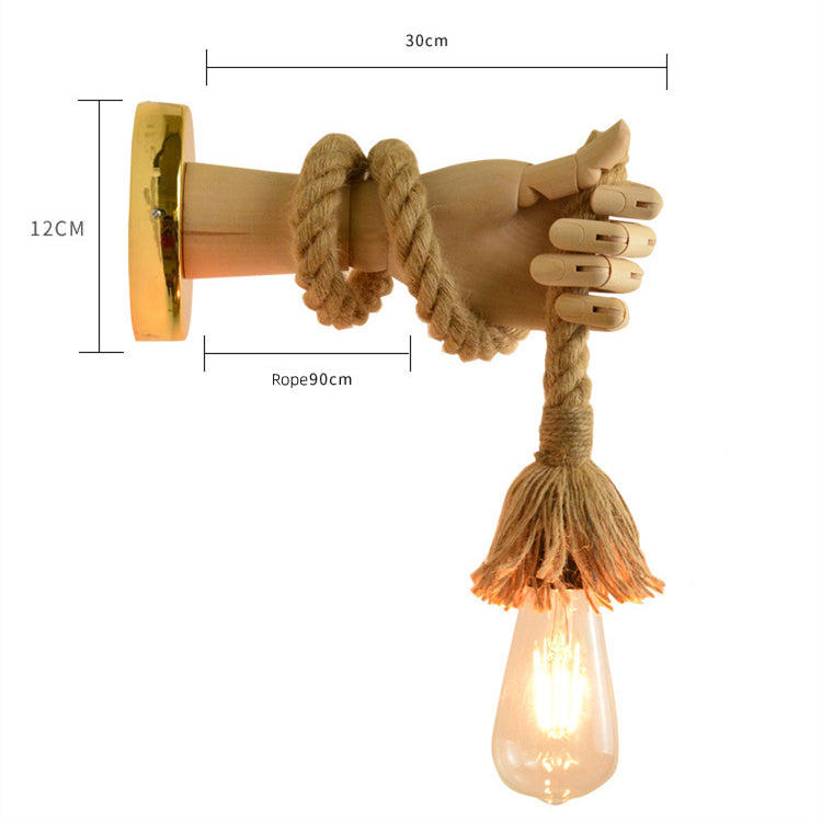 Retro Industrial Hemp Rope Wall Lamp Creative Hand Shape Wall Light -Homdiy