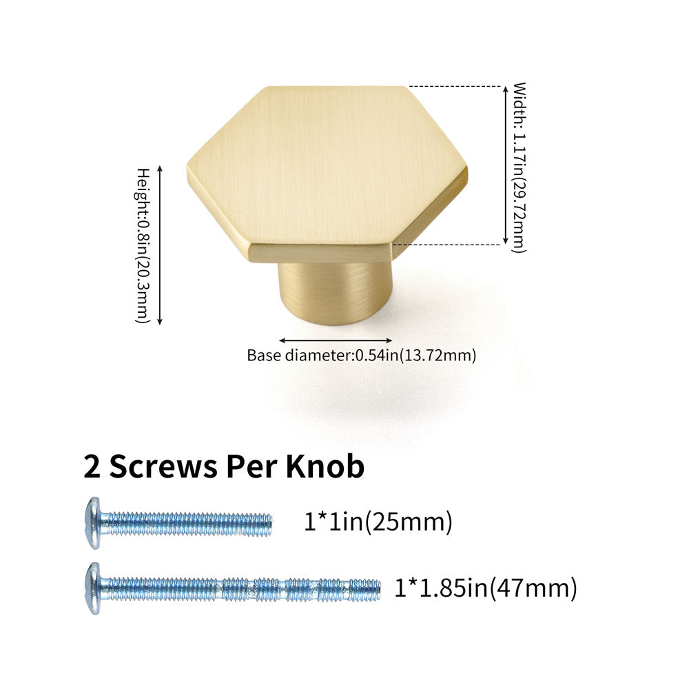 10 Pack Gold Drawer Knobs Brushed Brass Kitchen Cabinet Knobs Hexagonal Knobs Zinc Alloy(LS6275GD) -Homdiy