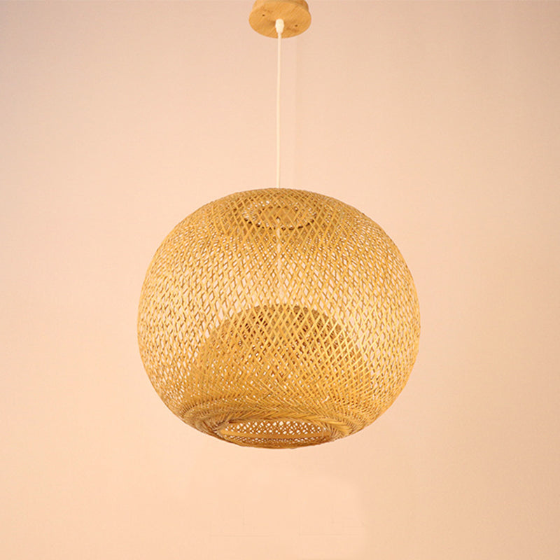 Farmhouse Bamboo Round Ceiling Light Fixtures Wicker Lantern Pendant Light -Homdiy