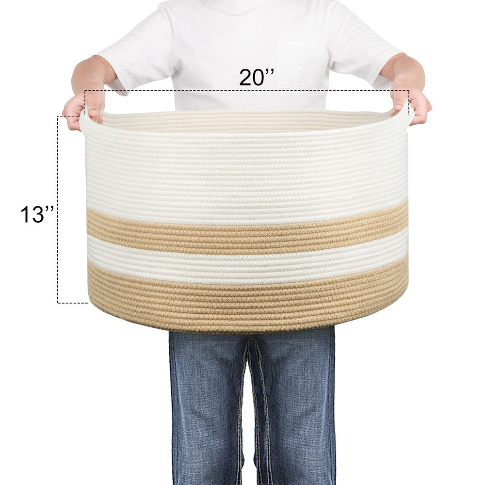 Round Woven Storage Basket Large Cotton Rope Baskets for Storage Baby Storage Basket XXL -Homdiy