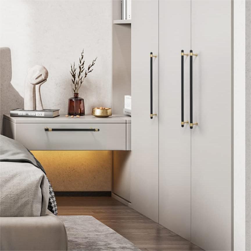 Modern Brass Cabinet Pulls Black & Gold Drawer Kitchen Cupboard Handles -Homdiy