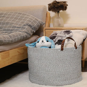 Grey Laundry Basket Decorative Woven Cotton Rope Basket Baby and Dog Toy Storage Baskets -Homdiy