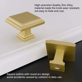 10 Pack Brushed Gold Square Cabinet Knobs Zinc Alloy For Cupboard Drawers (LS9111BB) -Homdiy