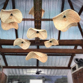 Hat Shape Rattan Lampshade Farmhouse Pendant Lighting -Homdiy