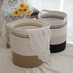Decorative Woven Cotton Rope Storage Laundry Basket -Homdiy