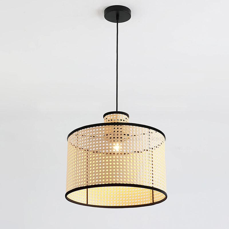 Minimalist Rattan Pendant Lampshade Handwoven Hanging Light -Homdiy