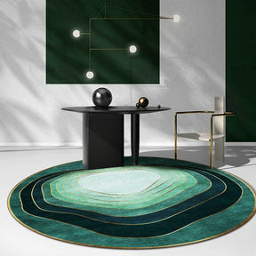 Minimalist Green Round Area Rugs Circle Striped Carpet -Homdiy