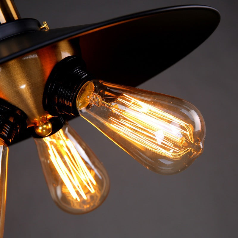 3-Lights Industrials Black Iron Hat Pendant Light For Living Room -Homdiy